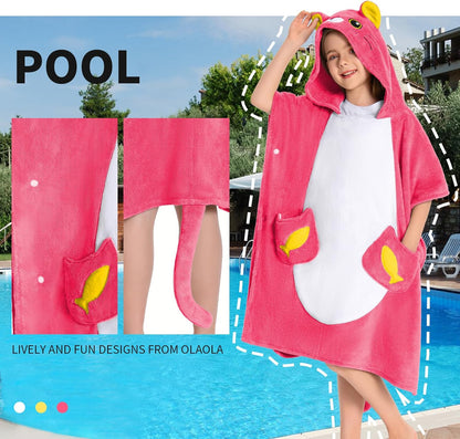 OLAOLA Kids Pink Cat Bathrobe Blanket Animal Onesie Beach Swim Towels Soft Absorbent Coral Fleece Pool Swim Towel