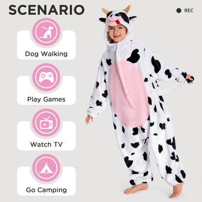 OLAOLA Kids Pink Cow Animal Onesie Plush Soft Flannel Warm Home Pajamas One-Piece Sleepwear