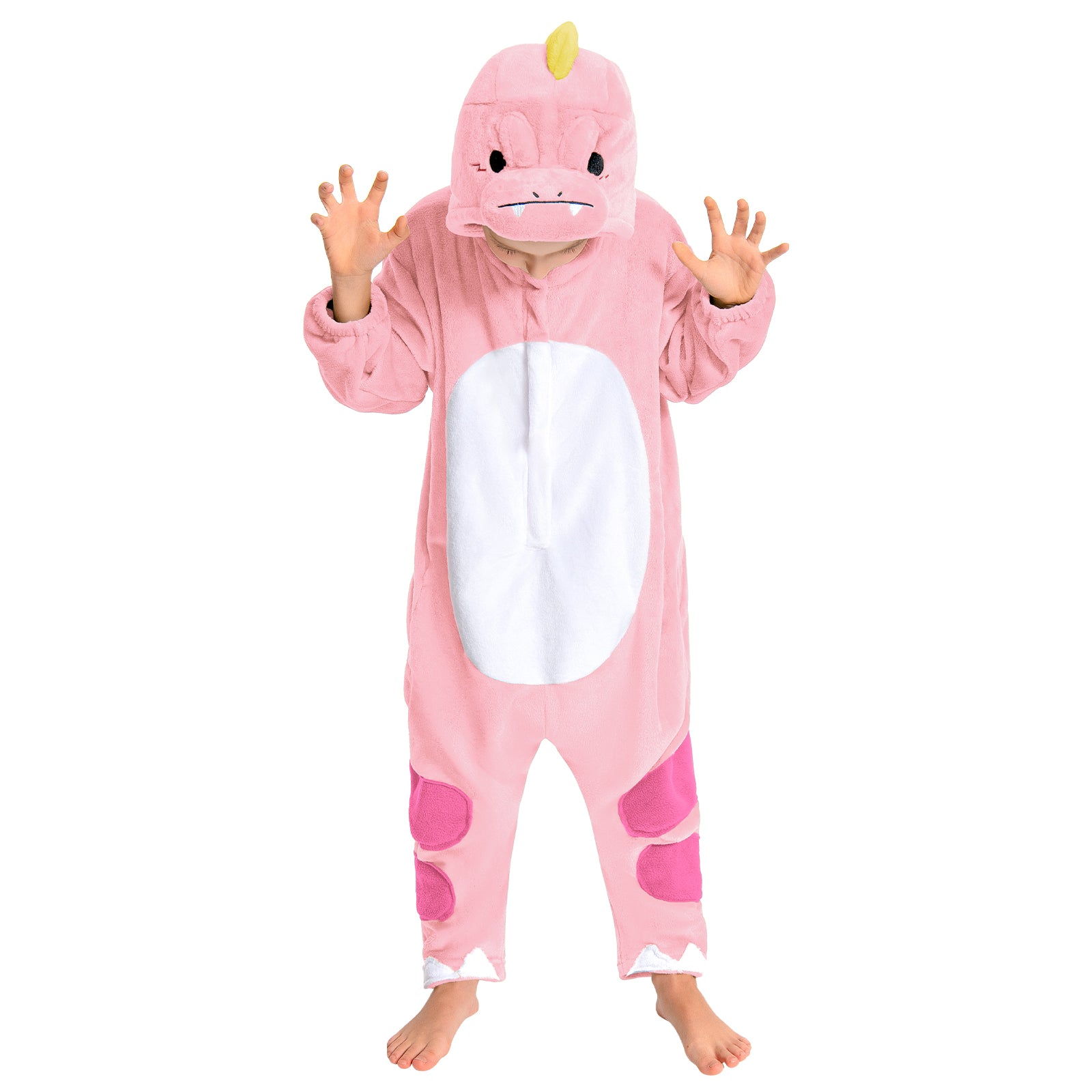 OLAOLA Kids Pink Dinosaur Animal Onesie Plush Soft Flannel Warm Home Pajamas One-Piece Sleepwear