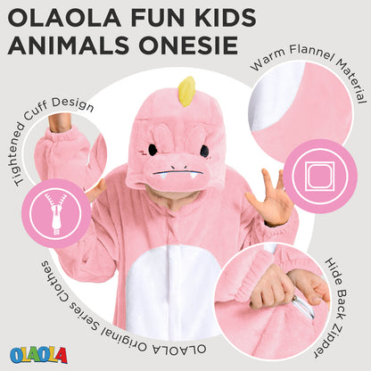 OLAOLA Kids Pink Dinosaur Animal Onesie Plush Soft Flannel Warm Home Pajamas One-Piece Sleepwear