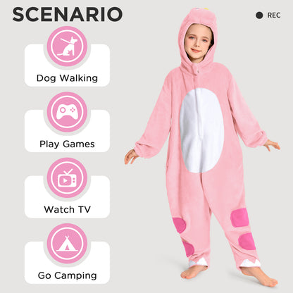 OLAOLA Kids Pink Dinosaur Animal Onesie Plush Soft Flannel Warm Home Pajamas One-Piece Sleepwear