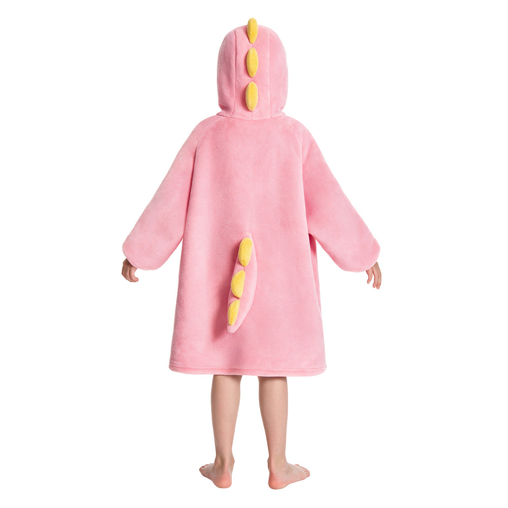 OLAOLA Kids Pink Dinosaur Wearable Blanket Hoodie Oversized Animal Onesie Soft Warm Cozy Homewear With Pocket For Children