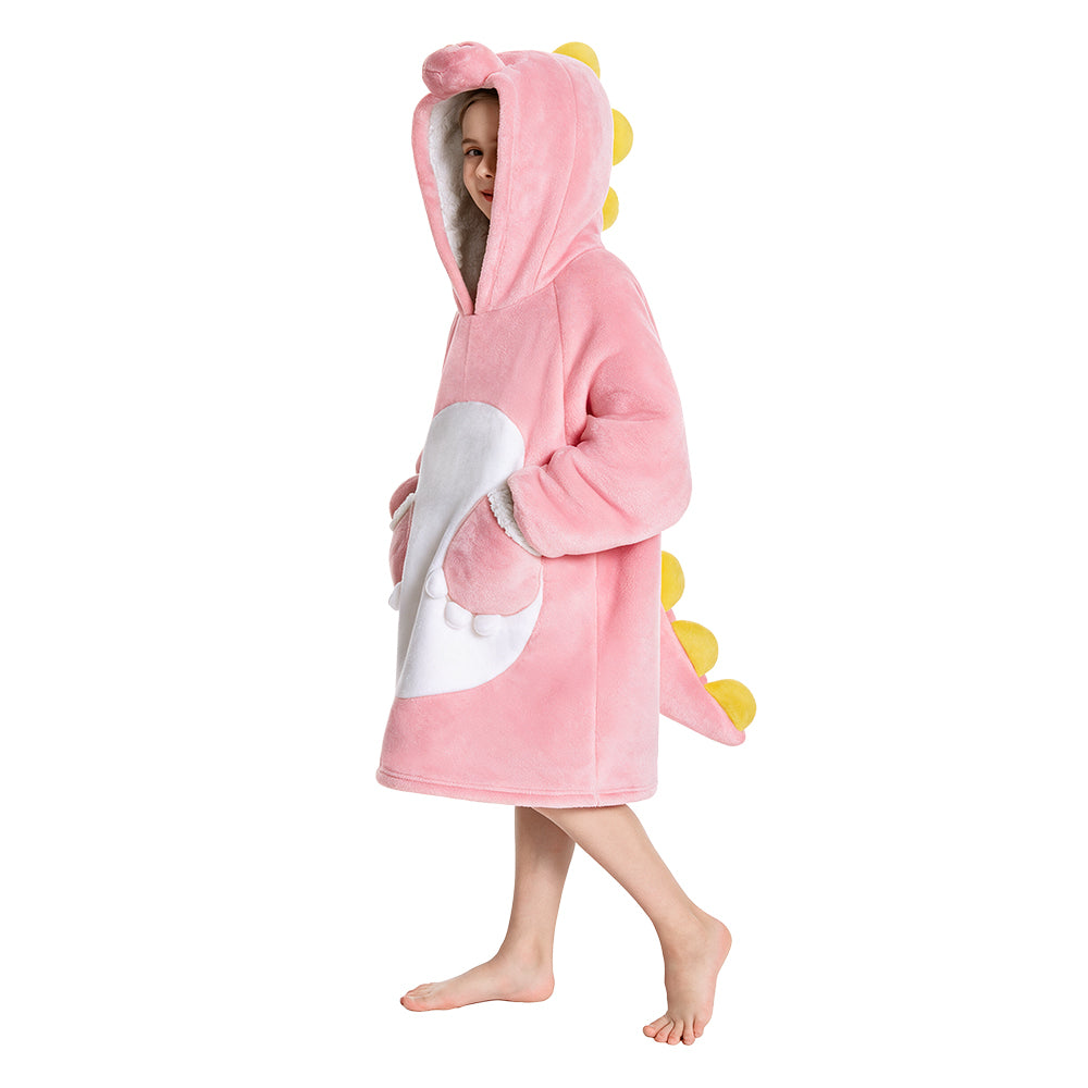 OLAOLA Kids Pink Dinosaur Wearable Blanket Hoodie Oversized Animal Onesie Soft Warm Cozy Homewear With Pocket For Children