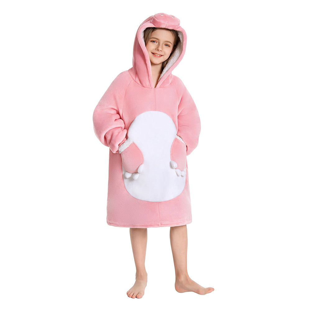 OLAOLA Kids Pink Dinosaur Wearable Blanket Hoodie Oversized Animal Onesie Soft Warm Cozy Homewear With Pocket For Children