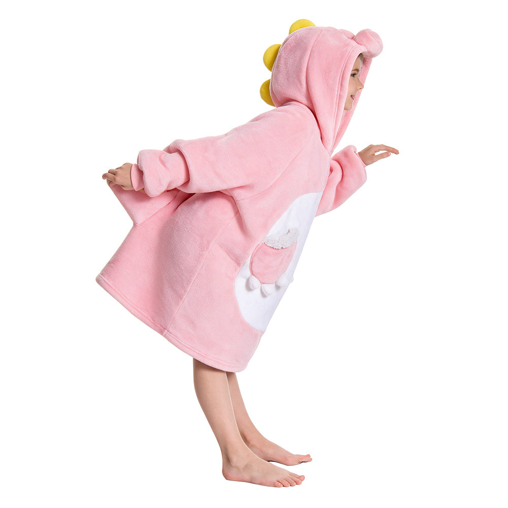 OLAOLA Kids Pink Dinosaur Wearable Blanket Hoodie Oversized Animal Onesie Soft Warm Cozy Homewear With Pocket For Children