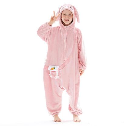 OLAOLA Kids Pink Easter Bunny Animal Onesie Plush Soft Flannel Warm Home Pajamas One-Piece Sleepwear