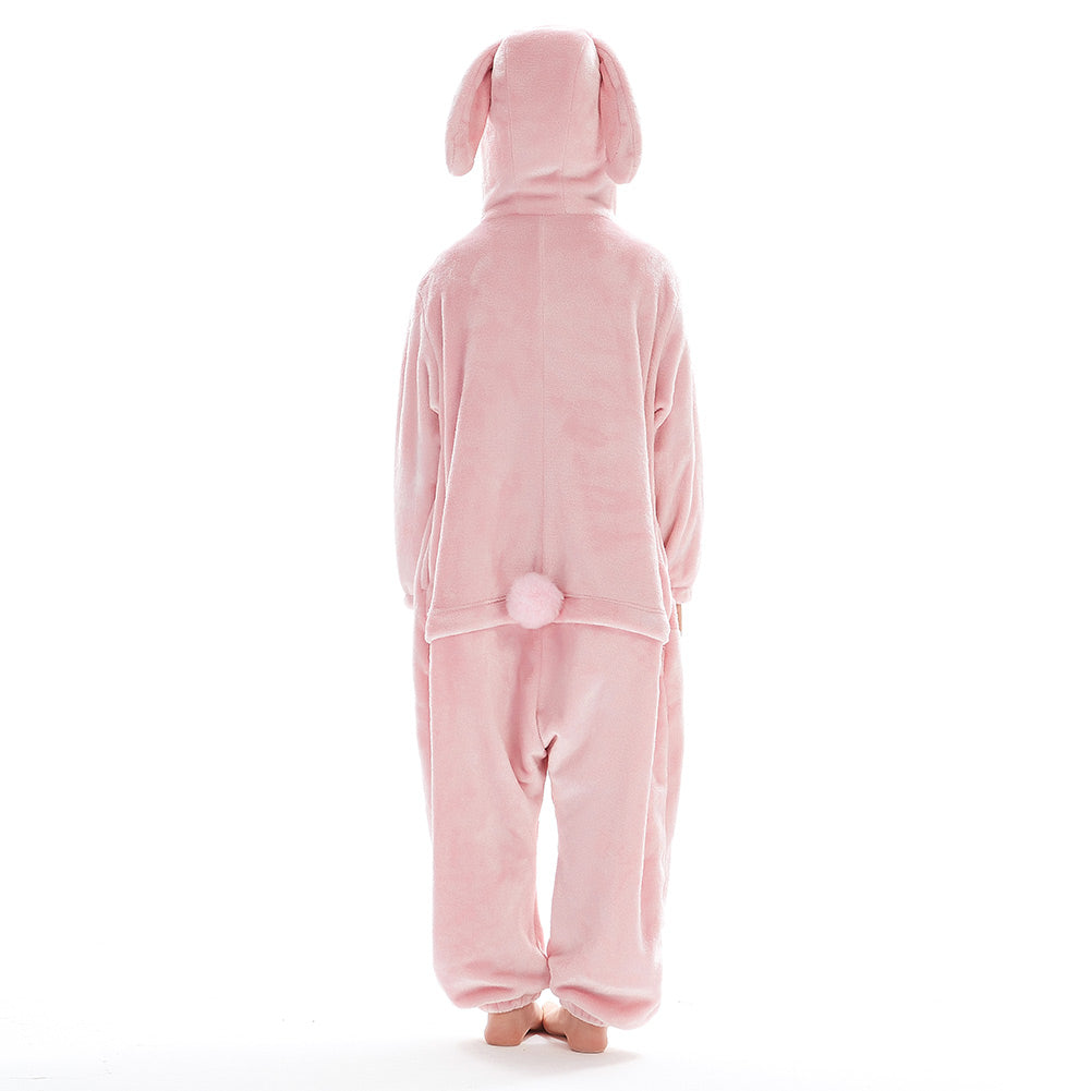 OLAOLA Kids Pink Easter Bunny Animal Onesie Plush Soft Flannel Warm Home Pajamas One-Piece Sleepwear