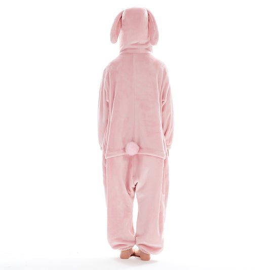 OLAOLA Kids Pink Easter Bunny Animal Onesie Plush Soft Flannel Warm Home Pajamas One-Piece Sleepwear