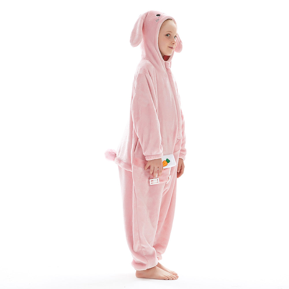 OLAOLA Kids Pink Easter Bunny Animal Onesie Plush Soft Flannel Warm Home Pajamas One-Piece Sleepwear