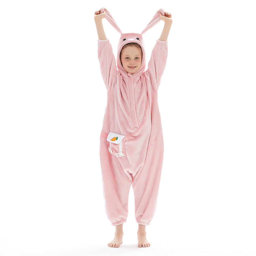 OLAOLA Kids Pink Easter Bunny Animal Onesie Plush Soft Flannel Warm Home Pajamas One-Piece Sleepwear