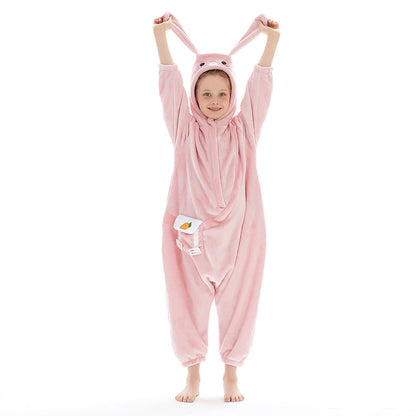 OLAOLA Kids Pink Easter Bunny Animal Onesie Plush Soft Flannel Warm Home Pajamas One-Piece Sleepwear