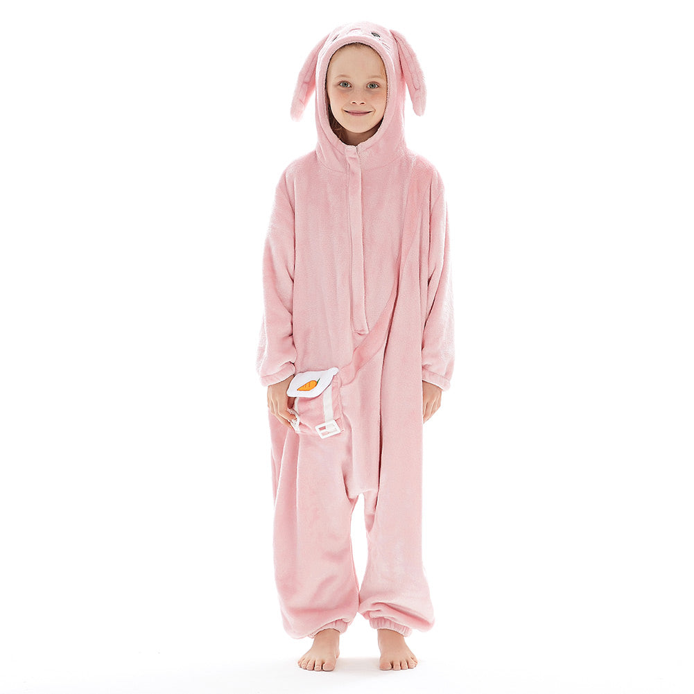 OLAOLA Kids Pink Easter Bunny Animal Onesie Plush Soft Flannel Warm Home Pajamas One-Piece Sleepwear