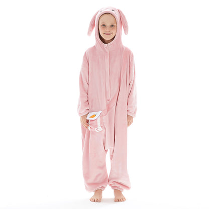 OLAOLA Kids Pink Easter Bunny Animal Onesie Plush Soft Flannel Warm Home Pajamas One-Piece Sleepwear