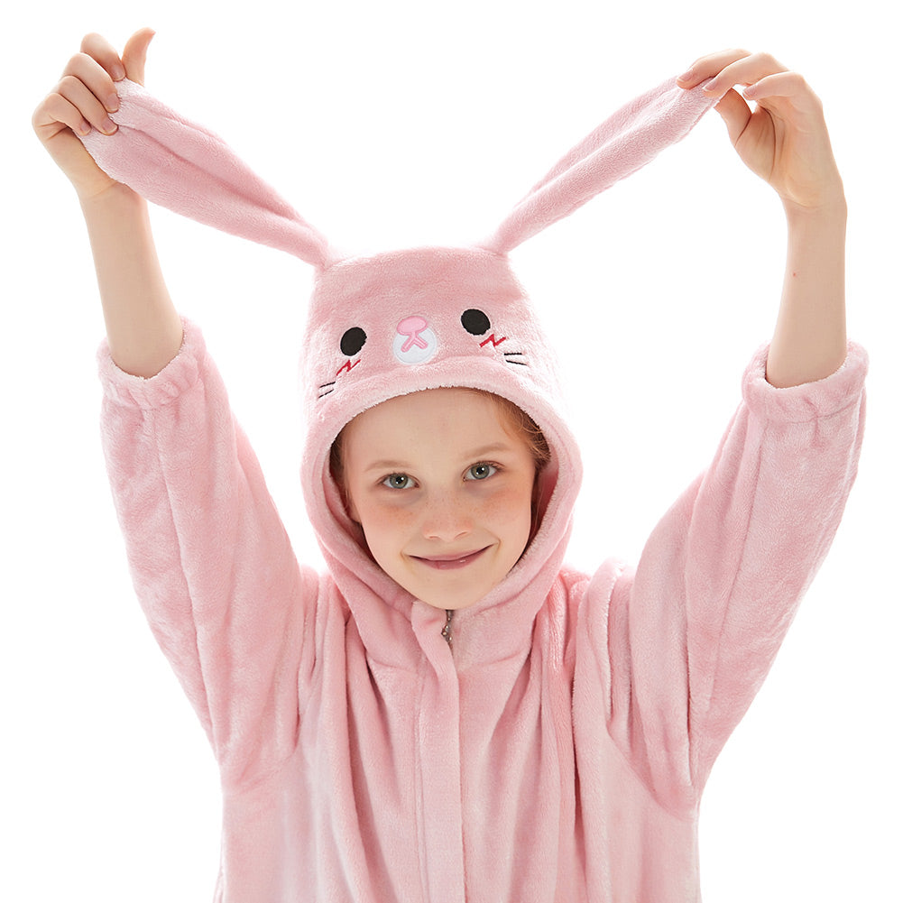 OLAOLA Kids Pink Easter Bunny Animal Onesie Plush Soft Flannel Warm Home Pajamas One-Piece Sleepwear