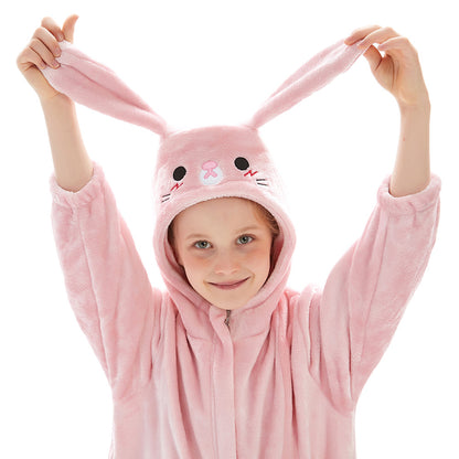 OLAOLA Kids Pink Easter Bunny Animal Onesie Plush Soft Flannel Warm Home Pajamas One-Piece Sleepwear