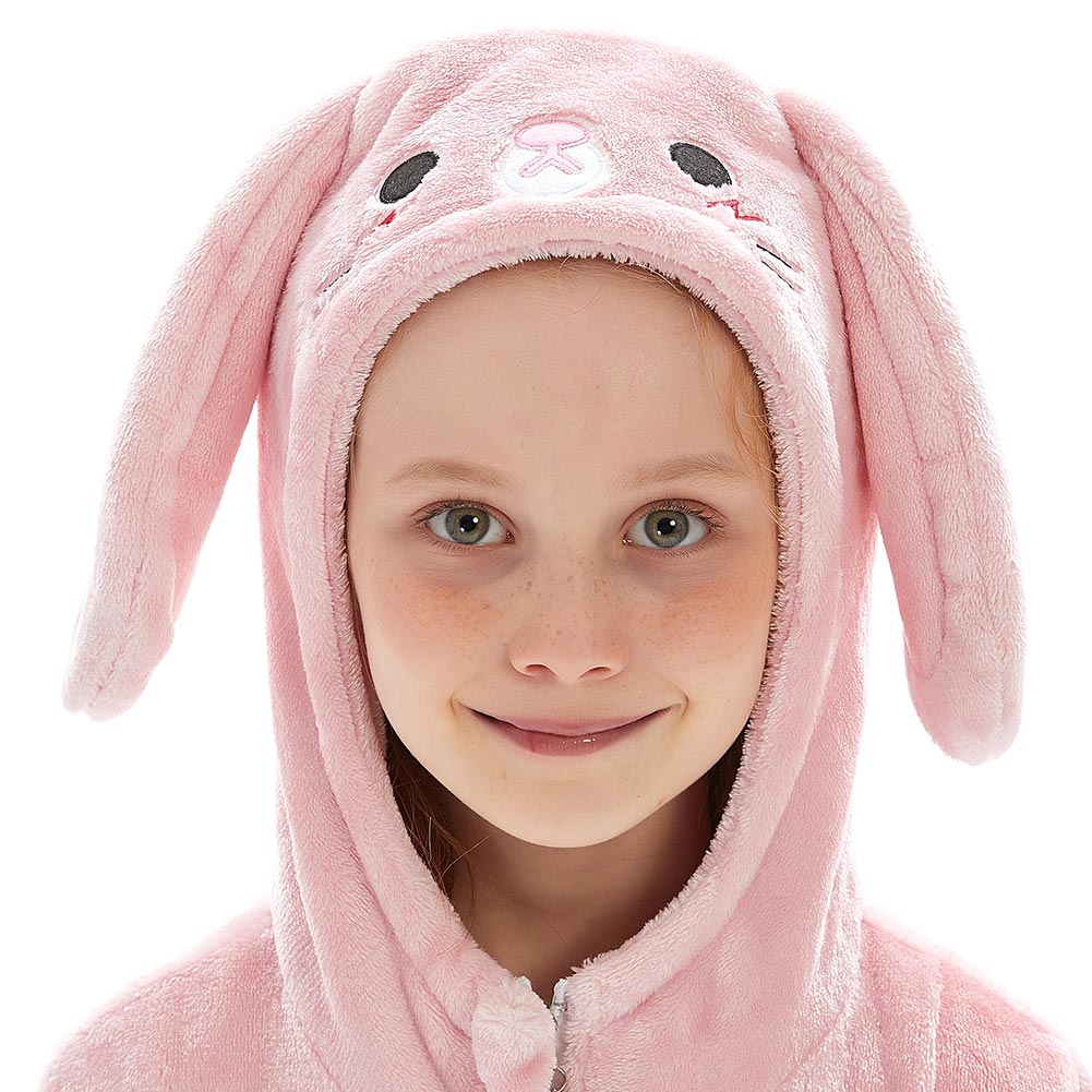 OLAOLA Kids Pink Easter Bunny Animal Onesie Plush Soft Flannel Warm Home Pajamas One-Piece Sleepwear