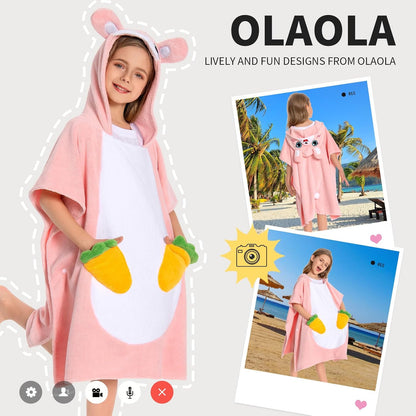 OLAOLA Kids Pink Rabbit Animal Beach Towels Bathrobe Blanket Plush Soft Coral Fleece Homewear Swim Robe