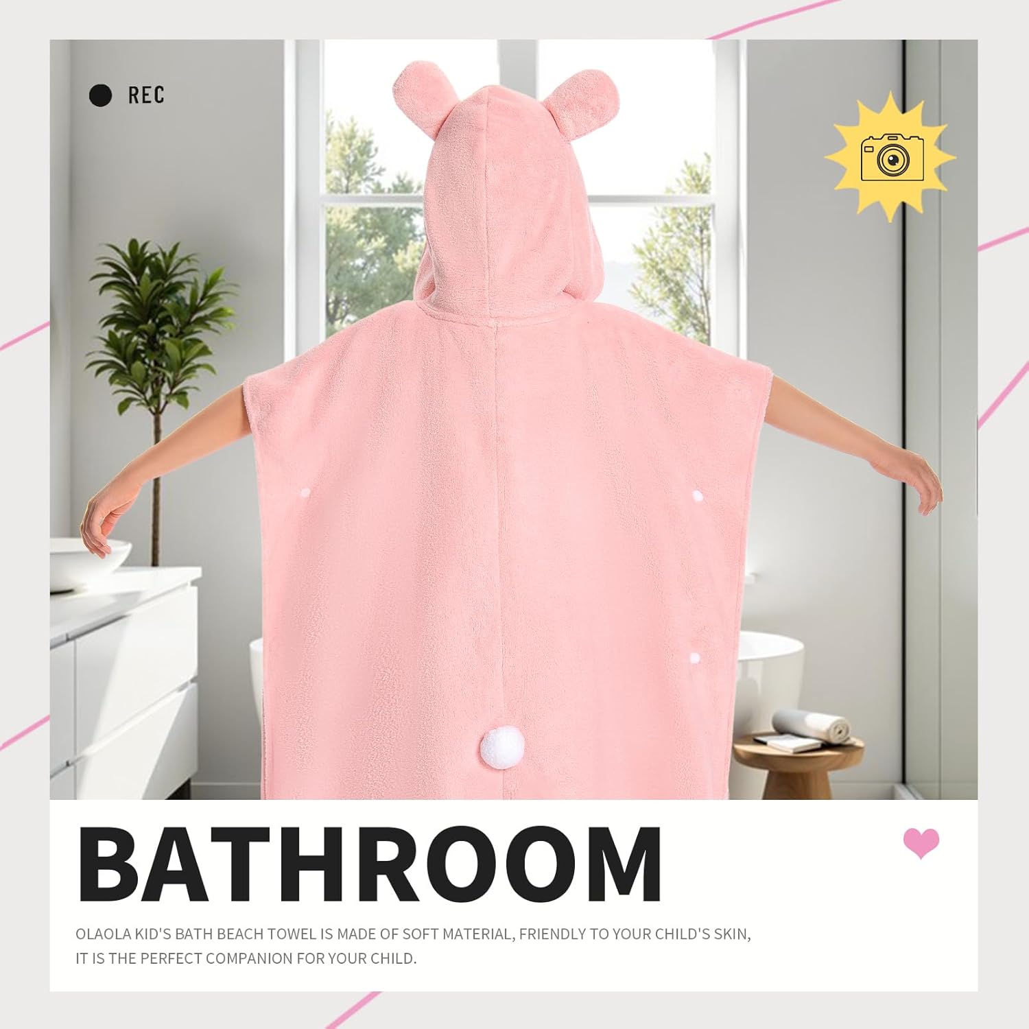 OLAOLA Kids Pink Rabbit Animal Beach Towels Bathrobe Blanket Plush Soft Coral Fleece Homewear Swim Robe