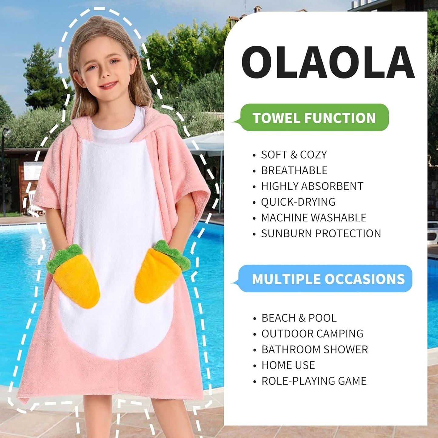 OLAOLA Kids Pink Rabbit Animal Beach Towels Bathrobe Blanket Plush Soft Coral Fleece Homewear Swim Robe