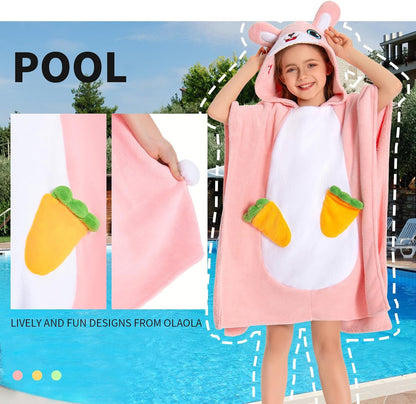 OLAOLA Kids Pink Rabbit Animal Beach Towels Bathrobe Blanket Plush Soft Coral Fleece Homewear Swim Robe