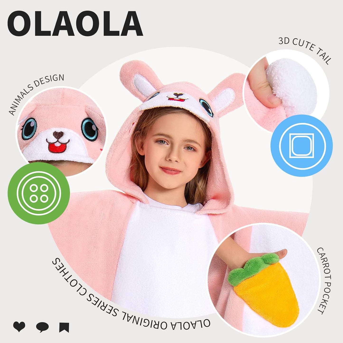 OLAOLA Kids Pink Rabbit Animal Beach Towels Bathrobe Blanket Plush Soft Coral Fleece Homewear Swim Robe