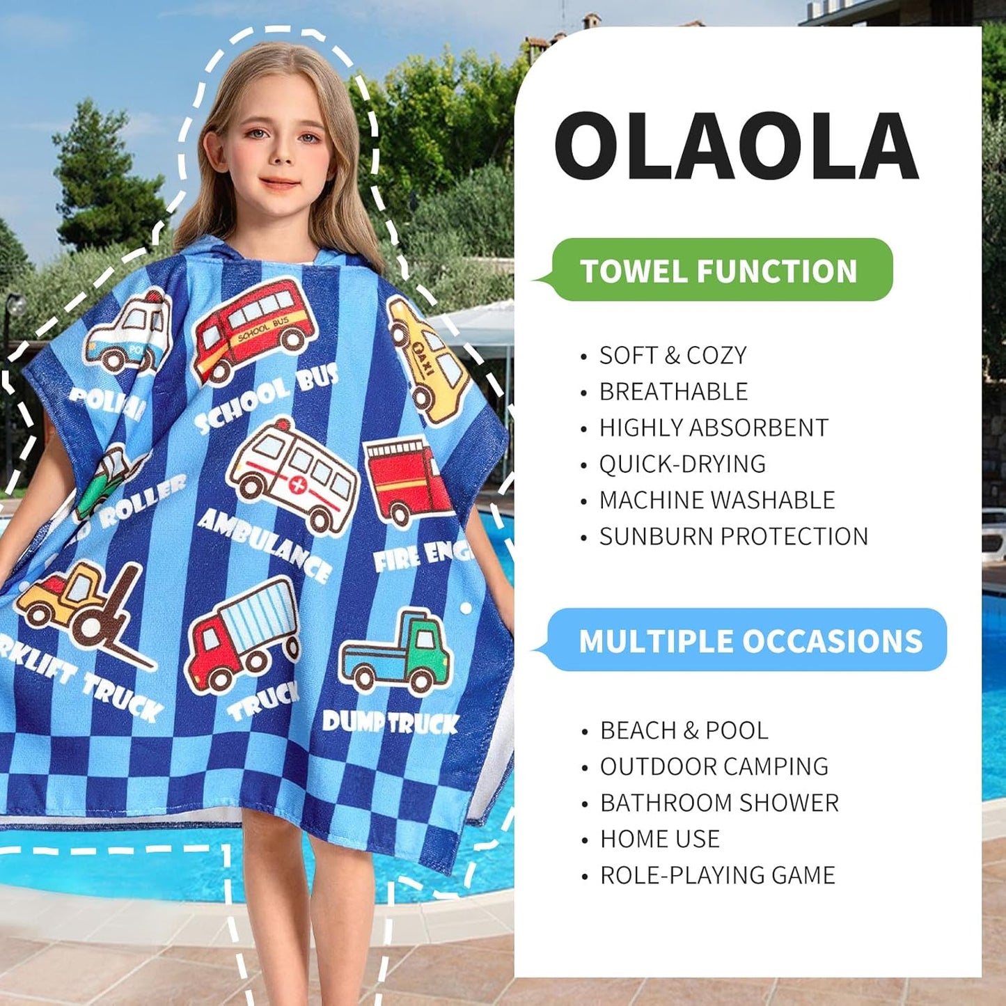 OLAOLA Kids Printed Cars Blue Beach Towels Blanket Plush Soft Absorbent Microfibre Outdoor Homewear