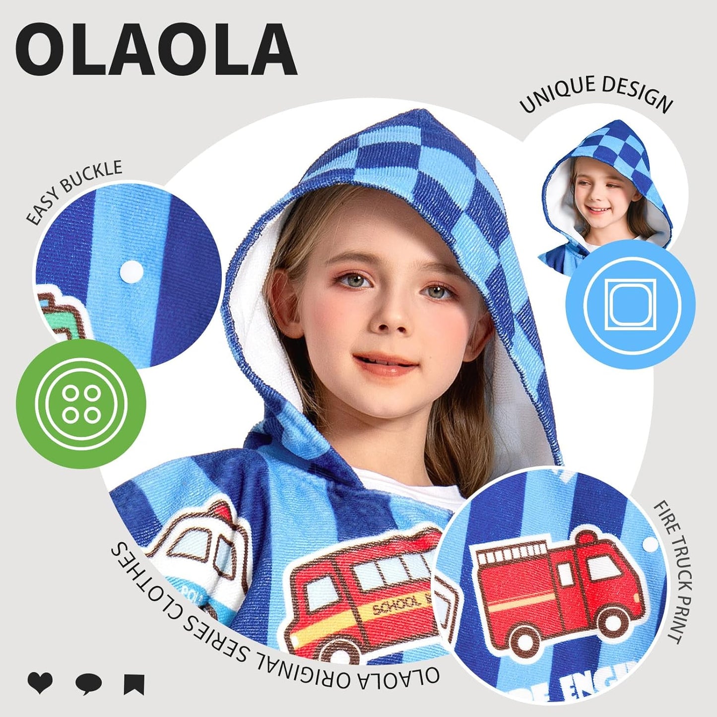 OLAOLA Kids Printed Cars Blue Beach Towels Blanket Plush Soft Absorbent Microfibre Outdoor Homewear