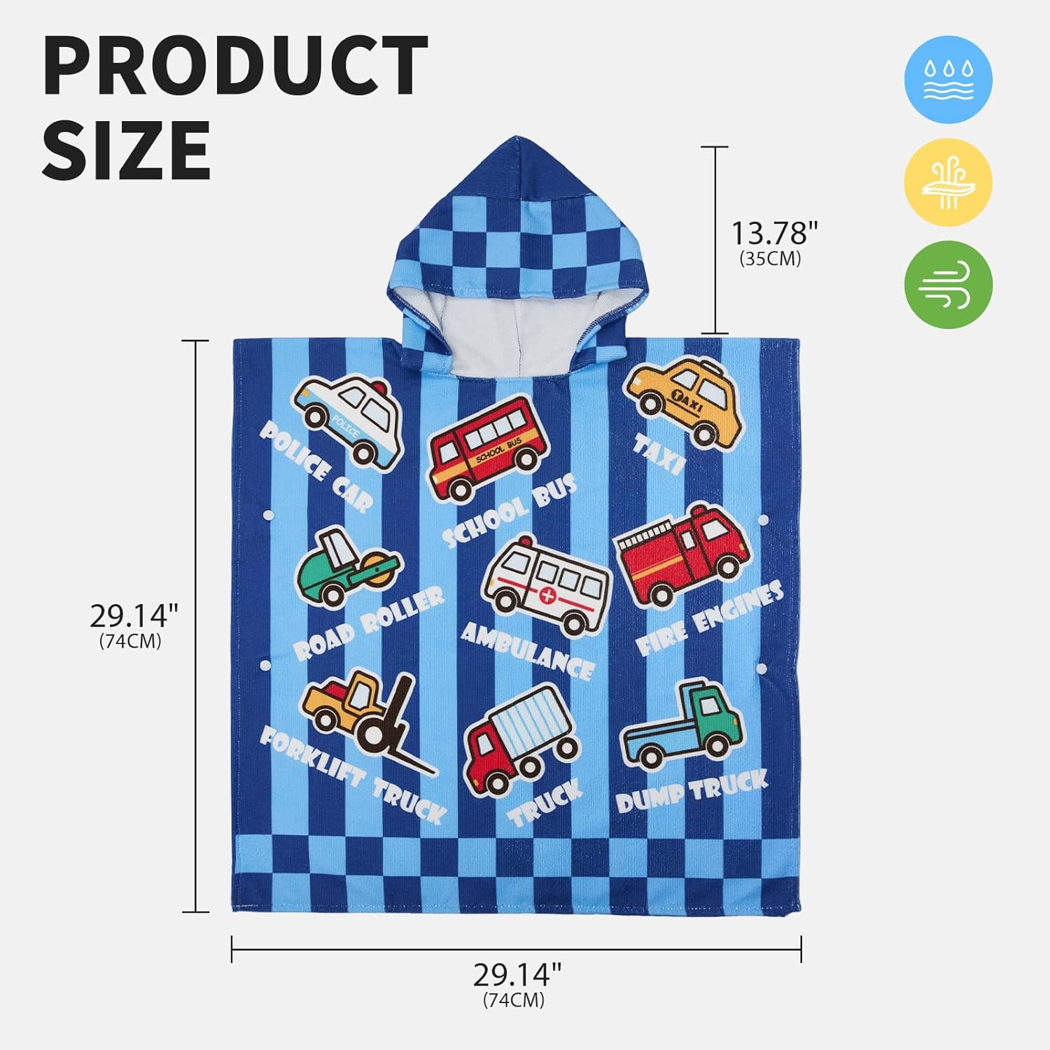 OLAOLA Kids Printed Cars Blue Beach Towels Blanket Plush Soft Absorbent Microfibre Outdoor Homewear