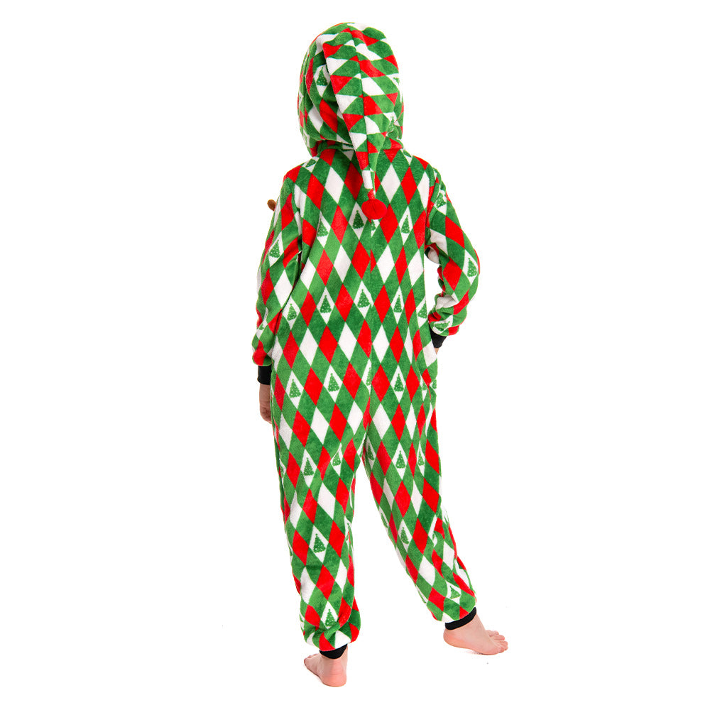 OLAOLA Kids Printed Diamond Elk Flannel Pajamas Plush Animals Onesie Soft Sleepwear Christmas Carnival Suit