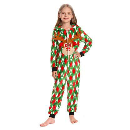OLAOLA Kids Printed Diamond Elk Flannel Pajamas Plush Animals Onesie Soft Sleepwear Christmas Carnival Suit