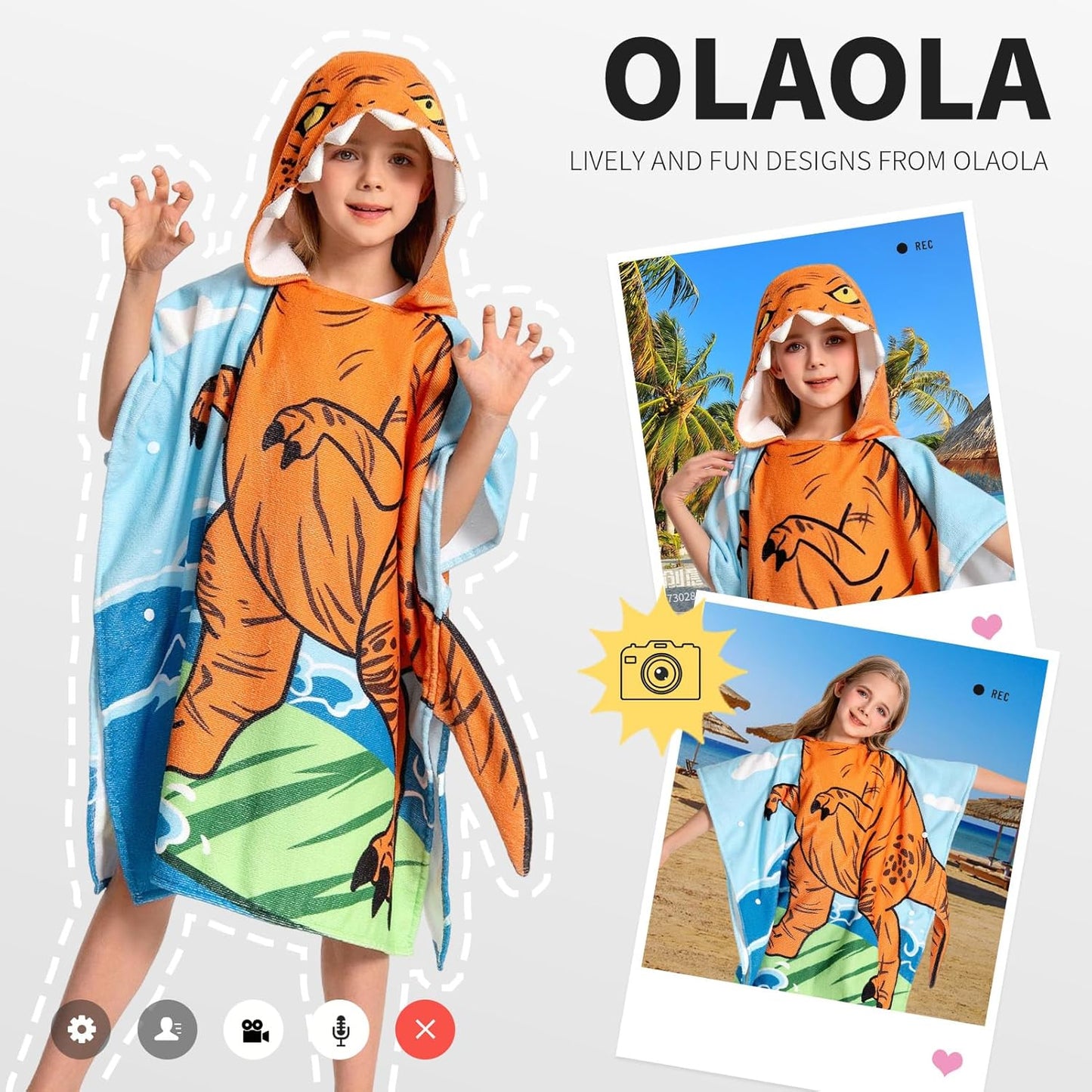 OLAOLA Kids Printed Dinosaur Tyrannosaurus Animal Beach Towels Blanket Plush Soft Absorbent Microfibre Outdoor Homewear