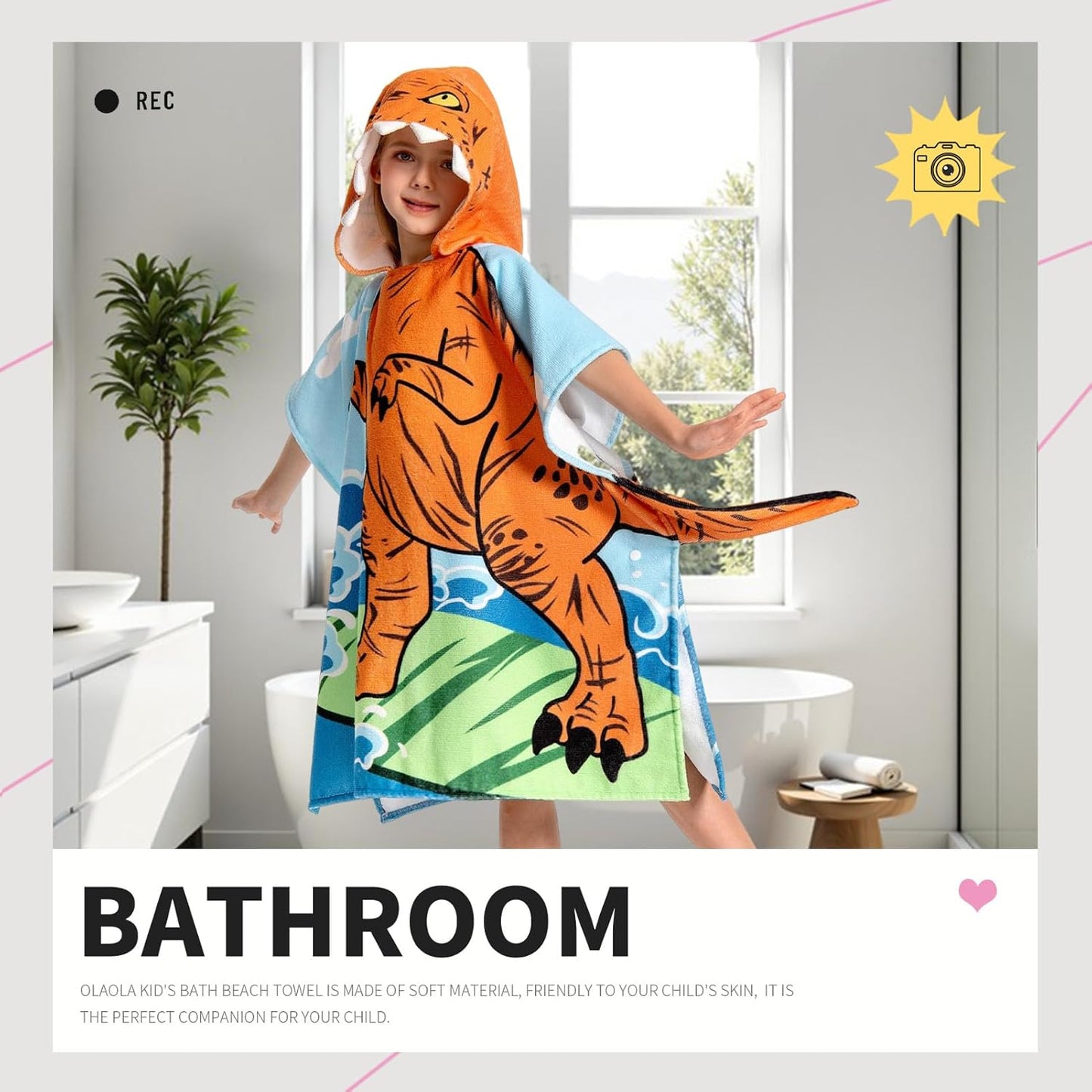 OLAOLA Kids Printed Dinosaur Tyrannosaurus Animal Beach Towels Blanket Plush Soft Absorbent Microfibre Outdoor Homewear