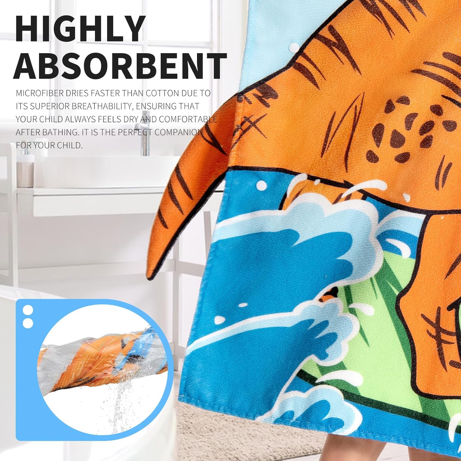 OLAOLA Kids Printed Dinosaur Tyrannosaurus Animal Beach Towels Blanket Plush Soft Absorbent Microfibre Outdoor Homewear