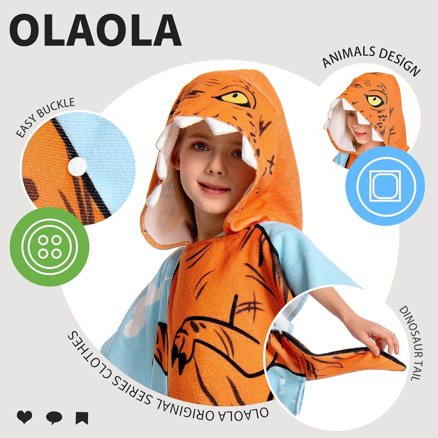 OLAOLA Kids Printed Dinosaur Tyrannosaurus Animal Beach Towels Blanket Plush Soft Absorbent Microfibre Outdoor Homewear