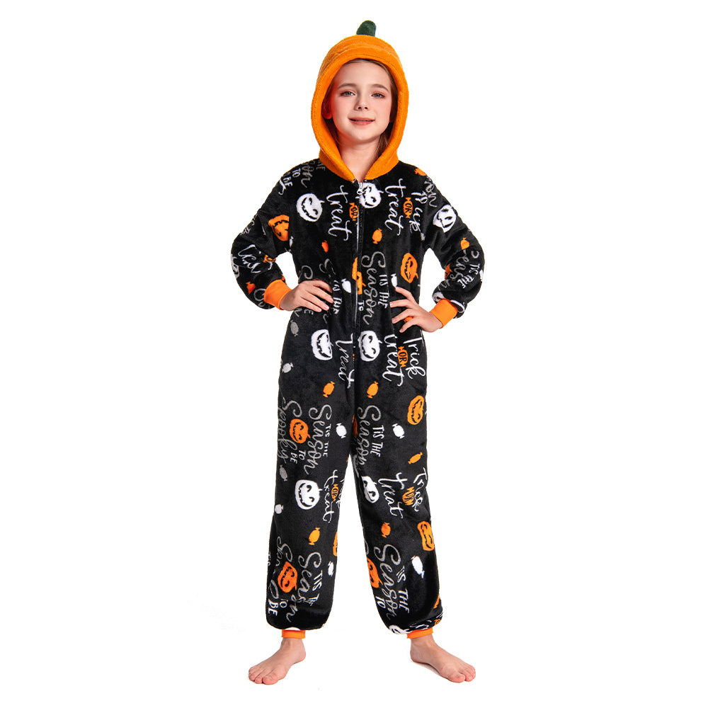 OLAOLA Kids Printed Pumpkin Food Onesie Halloween Plush Soft Flannel Warm Home Pajamas One-Piece Sleepwear
