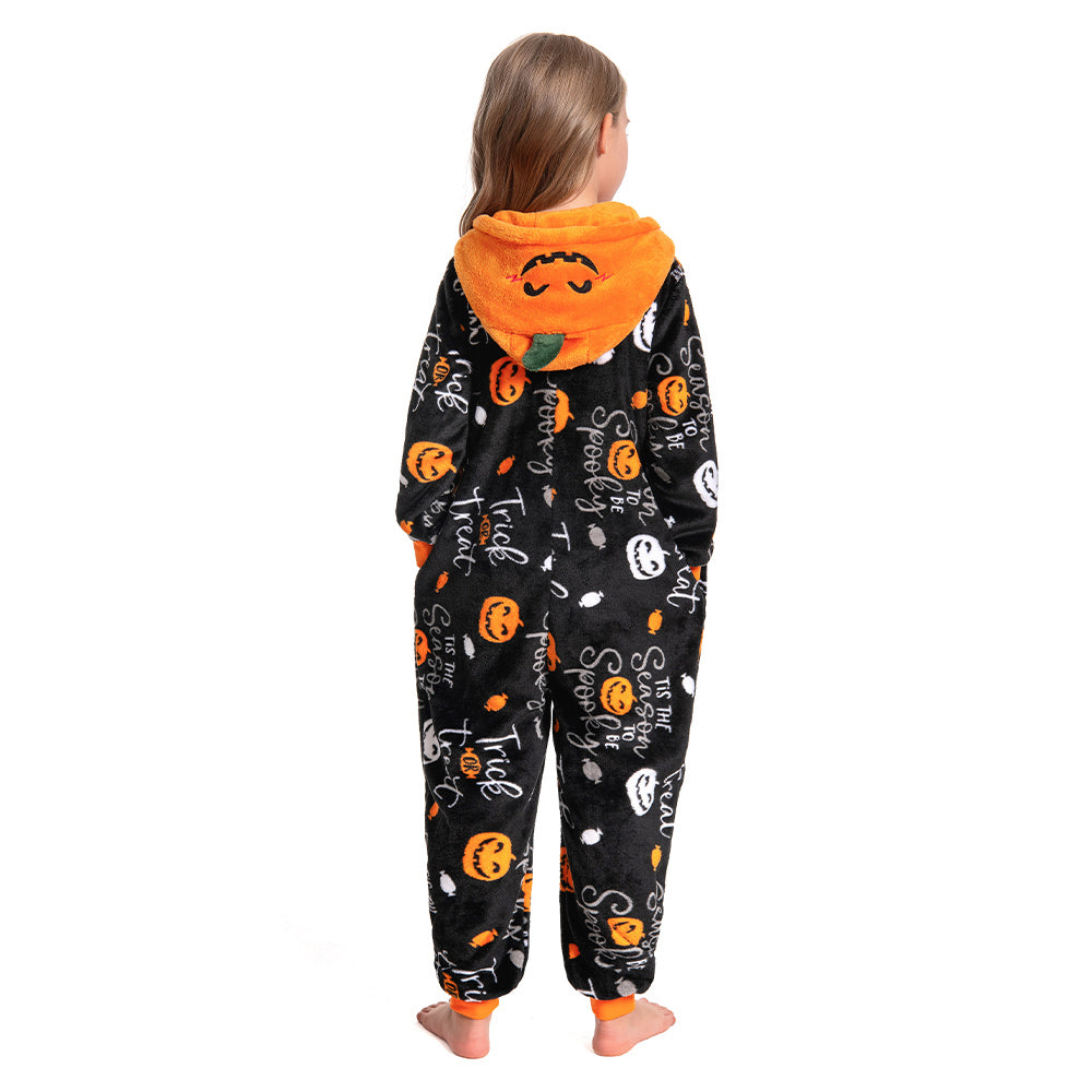 OLAOLA Kids Printed Pumpkin Food Onesie Halloween Plush Soft Flannel Warm Home Pajamas One-Piece Sleepwear