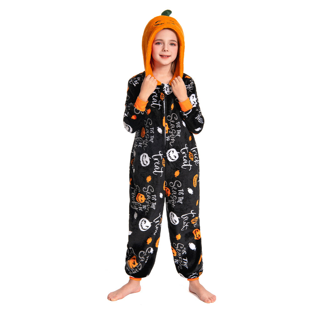 OLAOLA Kids Printed Pumpkin Food Onesie Halloween Plush Soft Flannel Warm Home Pajamas One-Piece Sleepwear