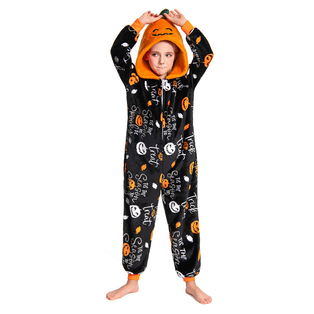 OLAOLA Kids Printed Pumpkin Food Onesie Halloween Plush Soft Flannel Warm Home Pajamas One-Piece Sleepwear