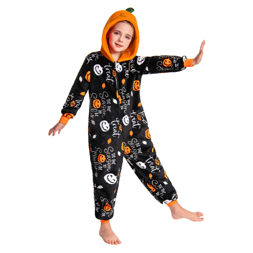 OLAOLA Kids Printed Pumpkin Food Onesie Halloween Plush Soft Flannel Warm Home Pajamas One-Piece Sleepwear