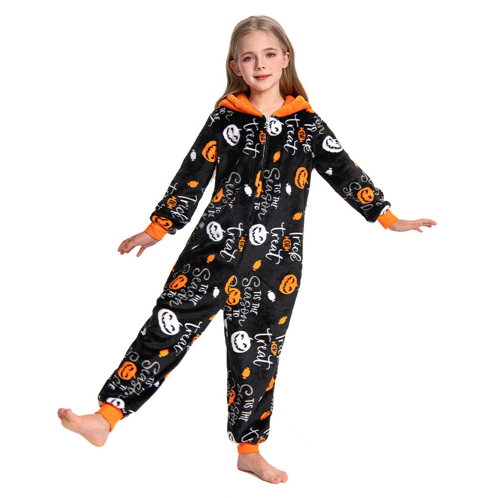 OLAOLA Kids Printed Pumpkin Food Onesie Halloween Plush Soft Flannel Warm Home Pajamas One-Piece Sleepwear