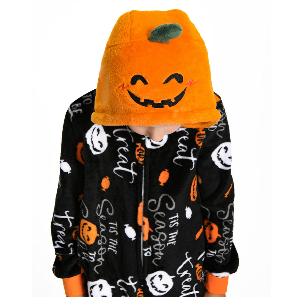 OLAOLA Kids Printed Pumpkin Food Onesie Halloween Plush Soft Flannel Warm Home Pajamas One-Piece Sleepwear