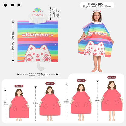 OLAOLA Kids Printed Rainbow Cat Beach Towels Blanket Plush Soft Absorbent Microfibre Outdoor Homewear Swim Robe