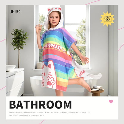 OLAOLA Kids Printed Rainbow Cat Beach Towels Blanket Plush Soft Absorbent Microfibre Outdoor Homewear Swim Robe
