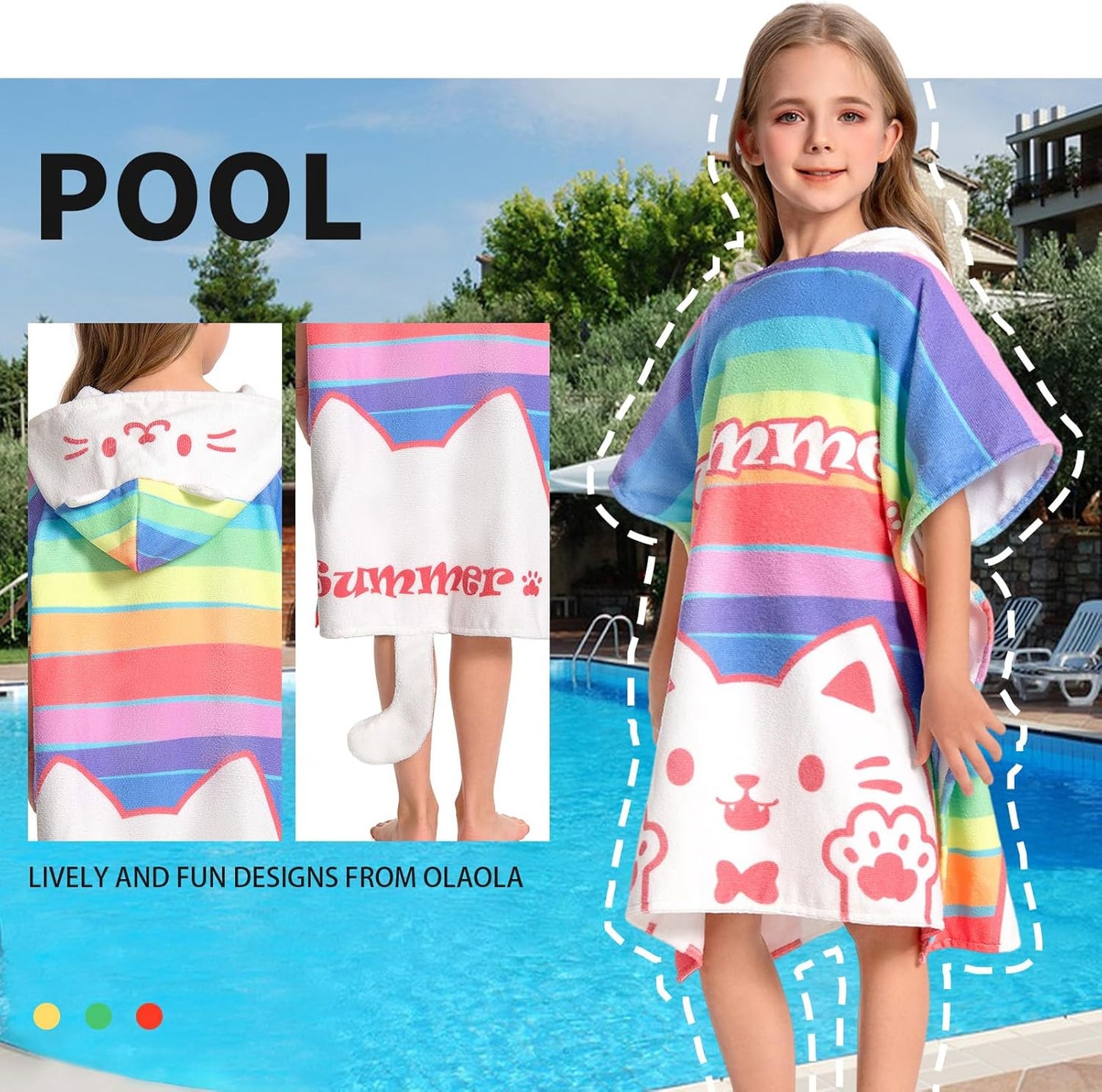 OLAOLA Kids Printed Rainbow Cat Beach Towels Blanket Plush Soft Absorbent Microfibre Outdoor Homewear Swim Robe