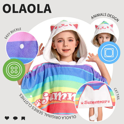 OLAOLA Kids Printed Rainbow Cat Beach Towels Blanket Plush Soft Absorbent Microfibre Outdoor Homewear Swim Robe