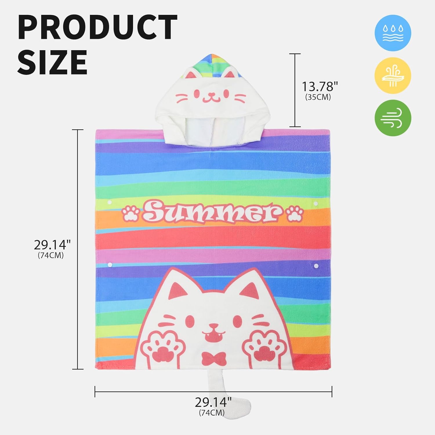 OLAOLA Kids Printed Rainbow Cat Beach Towels Blanket Plush Soft Absorbent Microfibre Outdoor Homewear Swim Robe