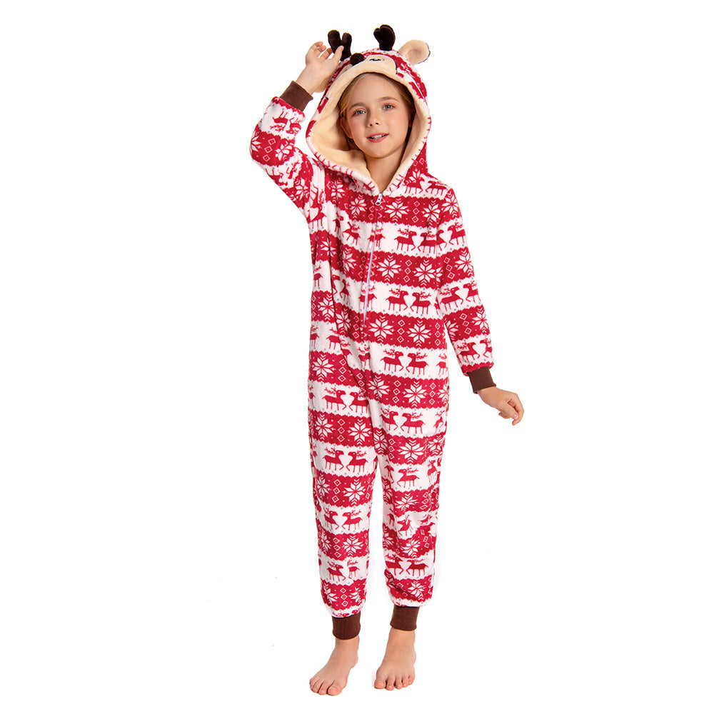 OLAOLA Kids Printed Red Deer Elk Flannel Pajamas Plush Animals Onesie Adult Soft Sleepwear Christmas Carnival Suit