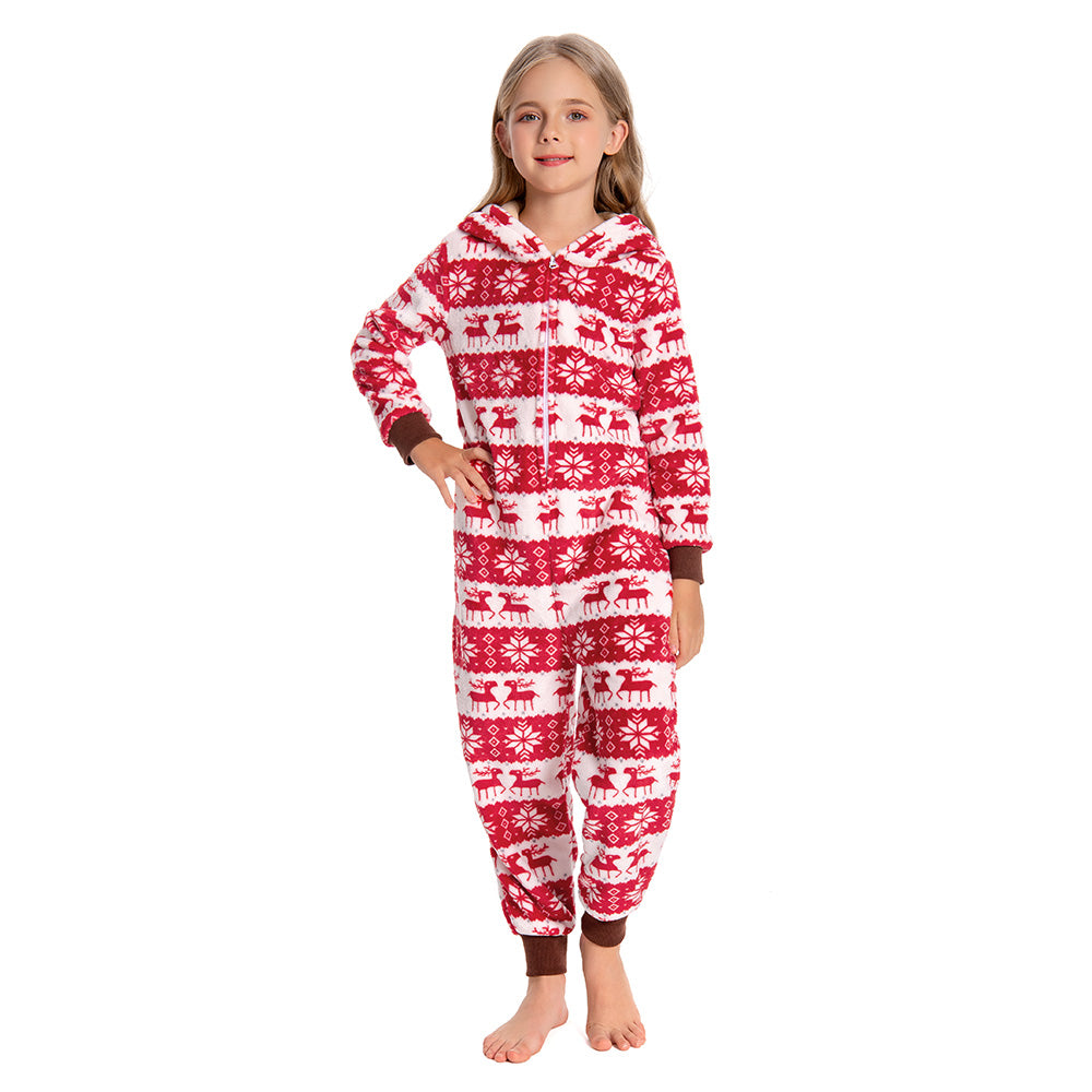 OLAOLA Kids Printed Red Deer Elk Flannel Pajamas Plush Animals Onesie Adult Soft Sleepwear Christmas Carnival Suit