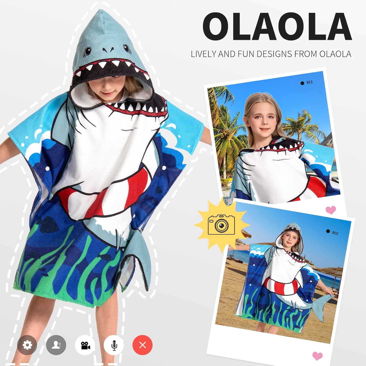 OLAOLA Kids Printed Shark Animal Beach Towels Blanket Plush Soft Absorbent Microfibre Outdoor Homewear