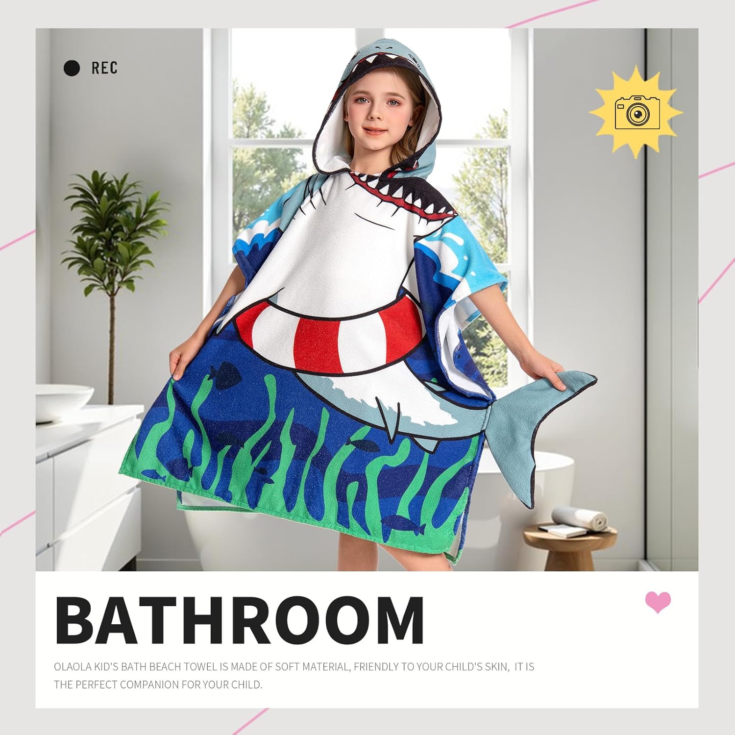 OLAOLA Kids Printed Shark Animal Beach Towels Blanket Plush Soft Absorbent Microfibre Outdoor Homewear